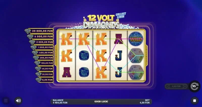 12 Volt Diamonds – hlavní herní obrazovka s mřížkou 5x4